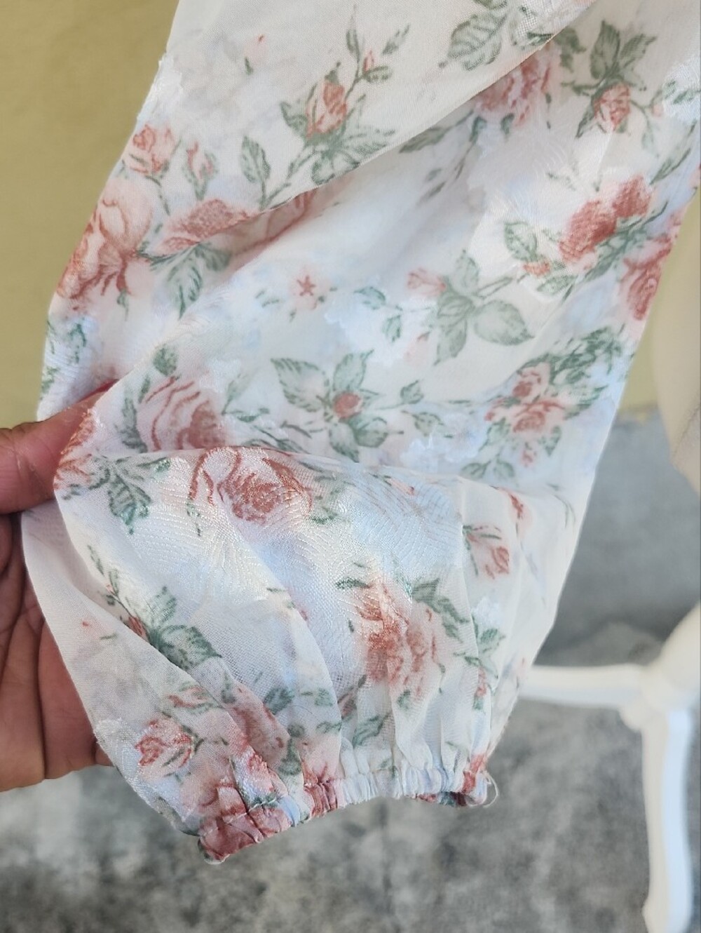 Altar'd State Cream Floral Booho Tie-Front Puff Sleeve Top - Picture 6 of 14